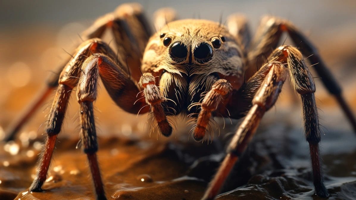 Close-Up View Of A Spider Highlighting Its Eyes And Legs.