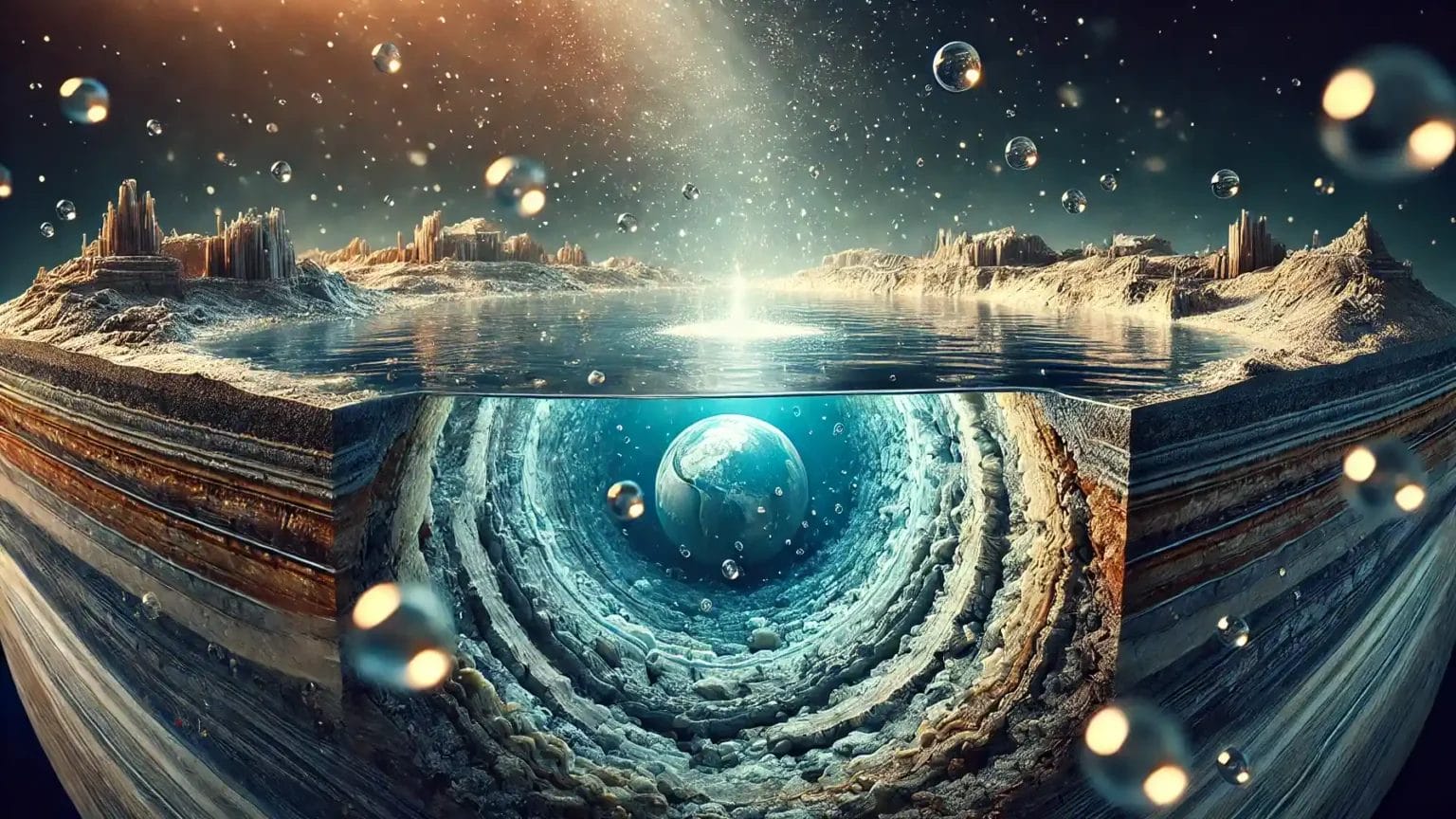 Cross-Section Showing Earth'S Inner Layers And Underground Ocean.