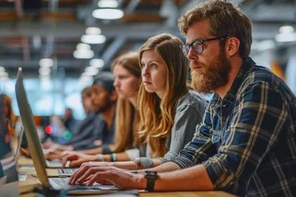 Team Of Young Professionals Working Together In A Modern Office.